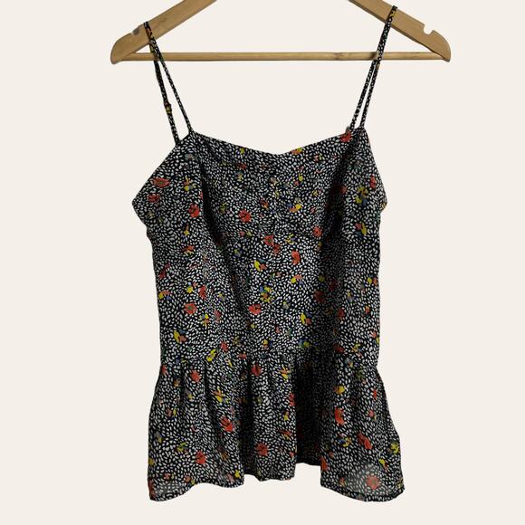 Greylin Black Ditsy Floral Speckled Peplum Camisole Top Size Small - Picture 2 of 8